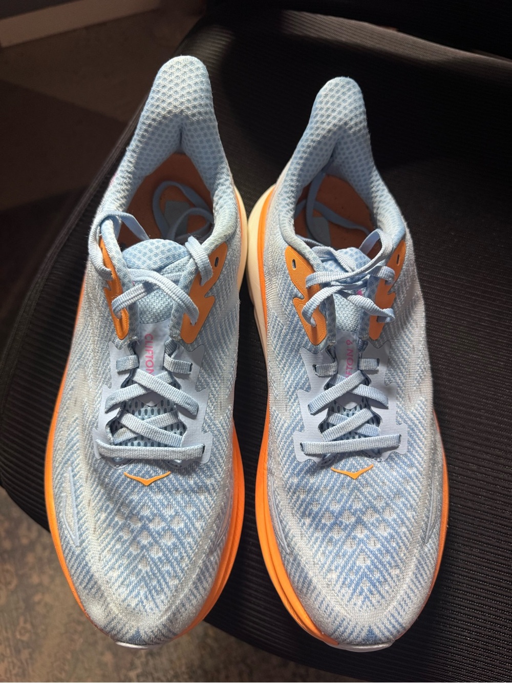 Hoka One One Women's Light Blue and Orange Running Shoes